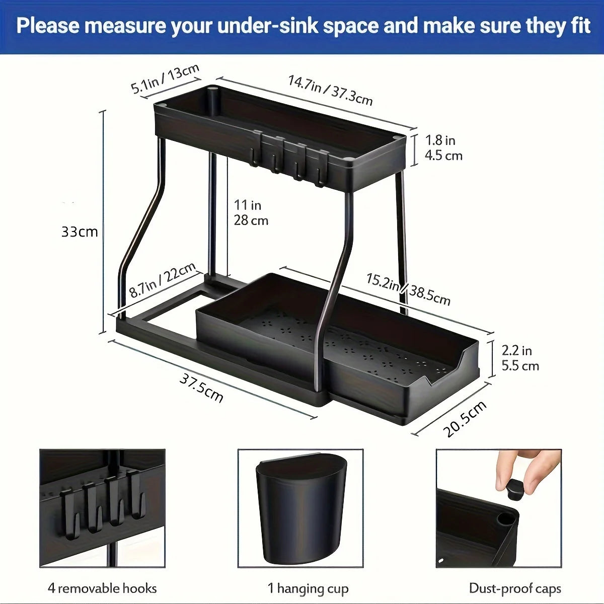 Kitchen Pull-out Shelf Cabinet Lower Sink Kitchenware Storage Bathroom Double Storage Shelf